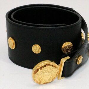 Versace Leather Waist Belt CD9827-VT1 Size 75/30 - Black/Gold